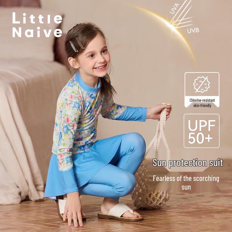 Little Naive Girls' Long Sleeve Sun Protection Split Swimsuit Set