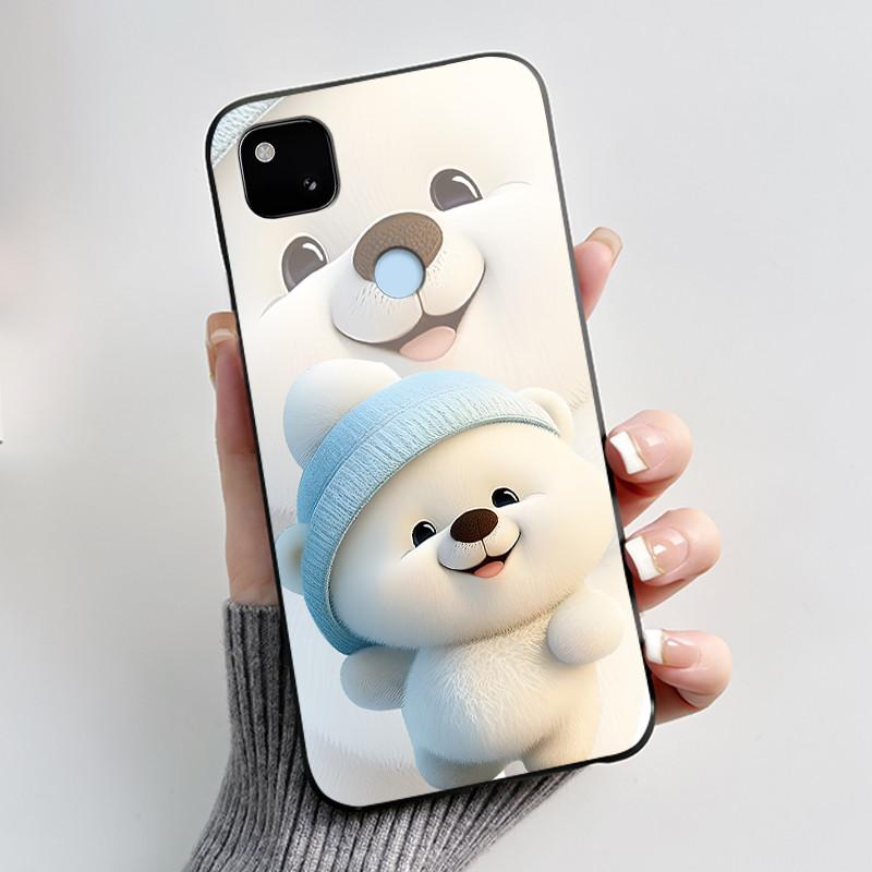 Для Google Pixel 4a 4G Чехол Роскошный Милый Кролик с Сердечками Забавный Мягкий Черный Матовый ТПУ Силиконовый Задний Защитный Чехол Тонкий
