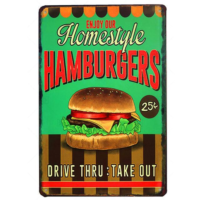 Винтажные металлические жестяные вывески для папы, барбекю, гамбургера, хот-дога, пиццы, картофеля фри, кекса, мороженого, фаст-фуда, Настенный декор для кухни, кафе, закусочной