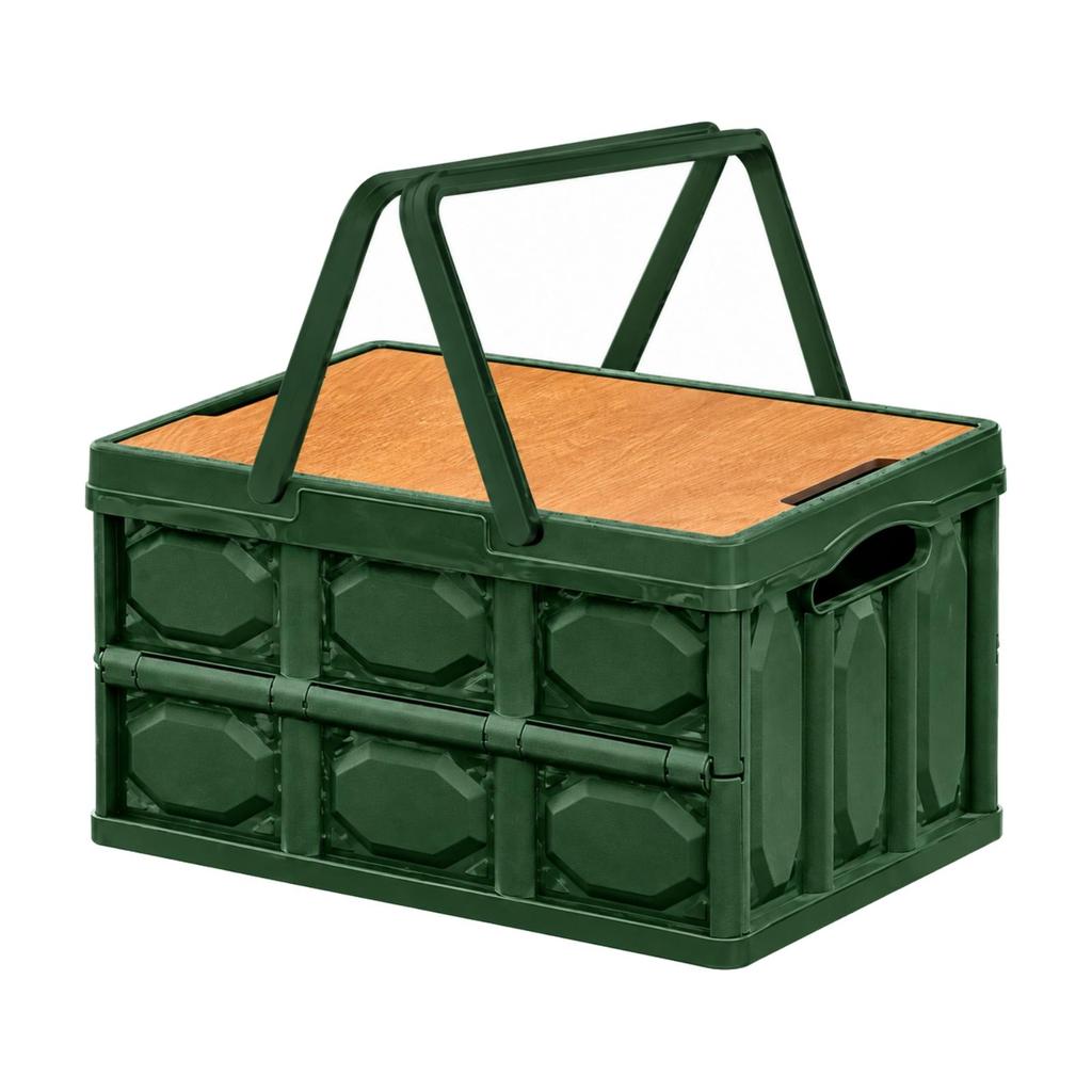 Folding Storage Box with Wood-Look Tabletop Compact Portable