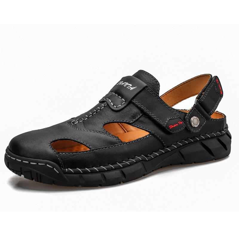 Сандалии больших размеров, мужские туфли-лодочки, летние, дышащие, из натуральной кожи, модные, подходящие друг другу, тапочки, обувь для вождения, отдыха на природе, пляжа