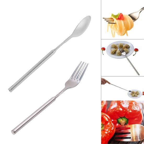 Extendable Fork Telescoping Spoon Stainless Steel Retractable Dinner Spoon Long-Handled Prank Fork Versatile Dining Tool for BBQ Camping
