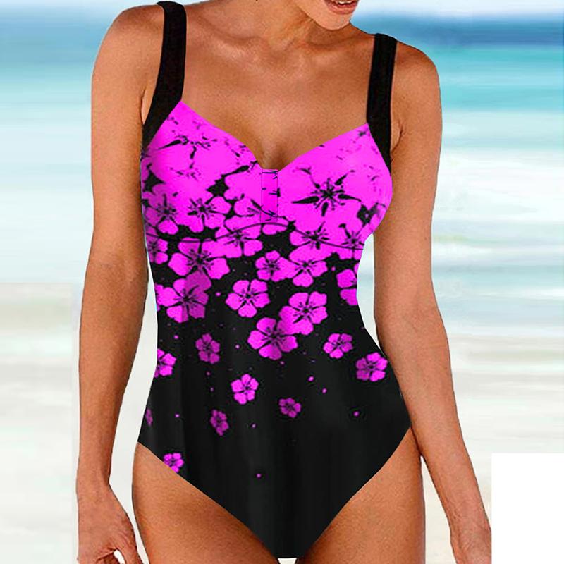 Женский купальник-бикини с бретелькой на бретельках темно-синего цвета с принтом персикового цвета и танкини