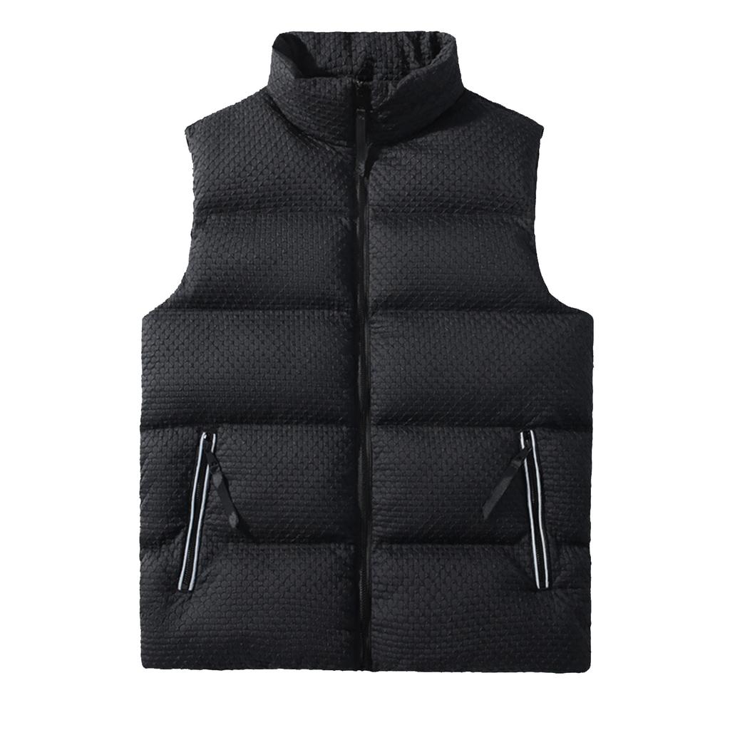 Мужской повседневный жилет из хлопка с тиснением в стиле колор-блок, мужская утолщенная свободная куртка без рукавов на молнии со стойкой