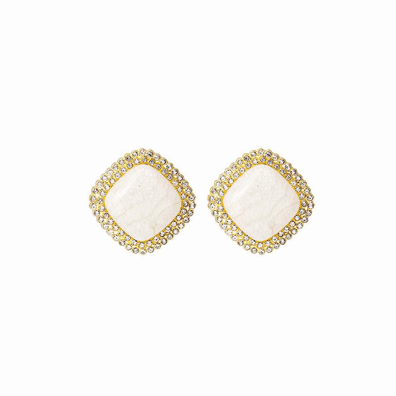 Super Fairy Geometric Earrings With Diamonds Design Sense Crack Square Pearl Commuter Elegant Stud Earrings