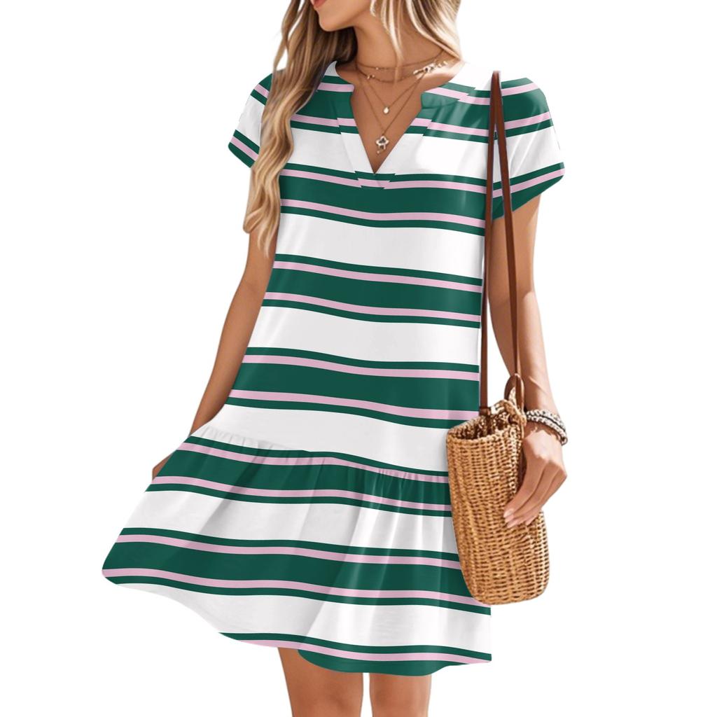 Женские платья с коротким рукавом и V-образным вырезом с цветочным принтом Свободные повседневные пляжные платья в стиле темперамент