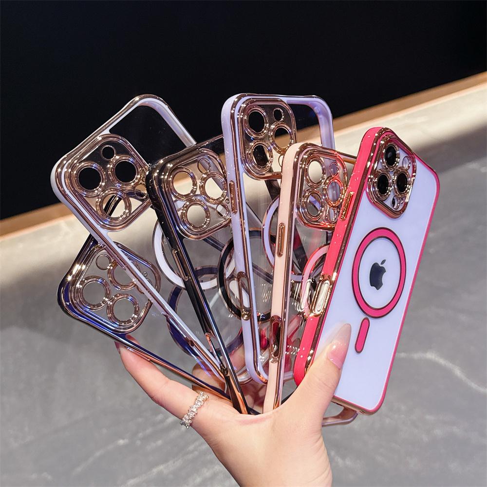 Luxury Transparent Electroplating Cases For iPhone 17 Air 16 16E 15 Plue 14 13 Pro Max Magsafe Wireless Charge Camera Lens Cover