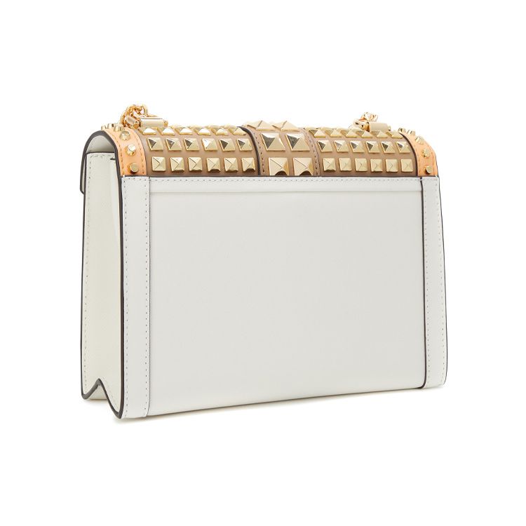 Michael Kors MK Whitney Metal Studded Chain Flap Leather Commuter Envelope Crossbody Bag Large Women Bags Melon White Camel 30F9GWHL3T-838