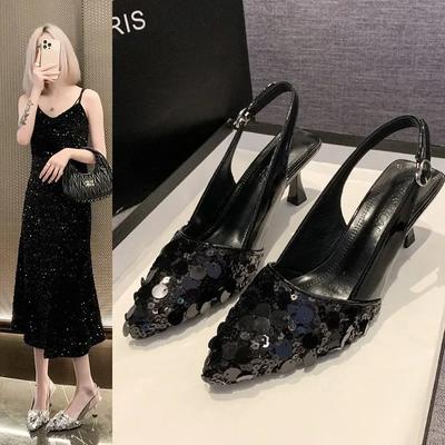 2024 Сандалии Sexys Ostentosas Para Mujer, Zapatos De Tacón Alto Con Hebilla Y Punta Puntiaguda, Chanclas De Lujo Para Exteriores