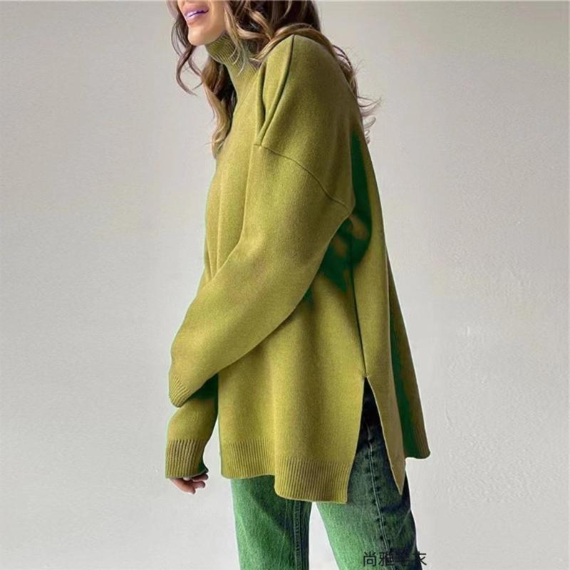 Женский осенне-зимний свободный вязаный свитер с высоким воротником