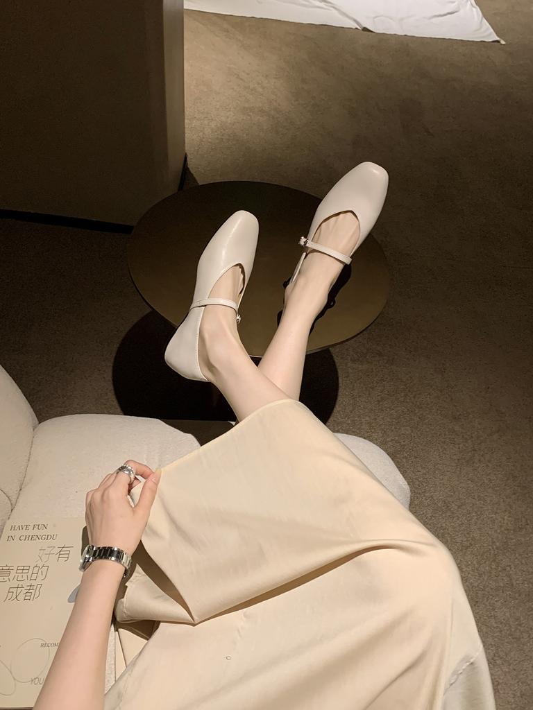 Виноградная мать того же стиля, версия из овчины, ремень с одним словом, внутренняя высота, сумка на головке, мюли, женские летние туфли-лодочки Мэри Джейн