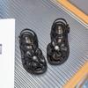 Детские модные дышащие большие цветы 2024 летние новые однотонные милые универсальные сандалии для девочек новые детские модные простые