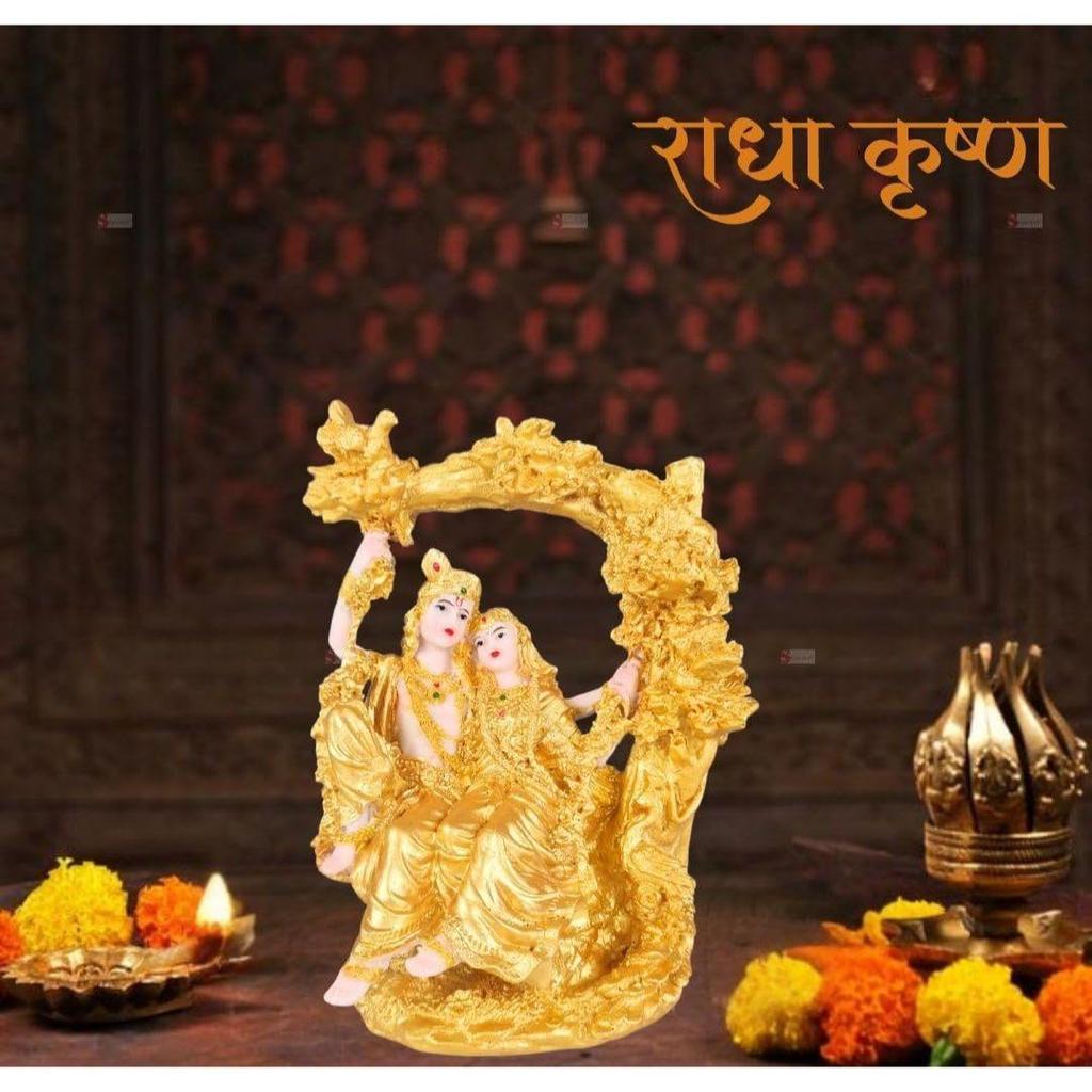 1 Pcs Shree Radha Krishna Idol - Gold Murti Statue | Gift for Him/Her, Mother's Day,Decor, Ganesh Pooja, Office,car Dashboard, Mandir,