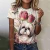 Женская футболка Kawaii с принтом щенка, одежда Харадзюку для дам, повседневный стиль, футболки с коротким рукавом, топы Hundred Streetwear с круглым вырезом
