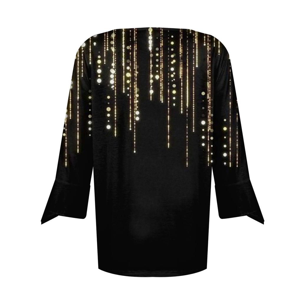 Женский топ, свободные повседневные однотонные блузки с v-образным вырезом, футболка с рукавом 3/4 и колокольчиком