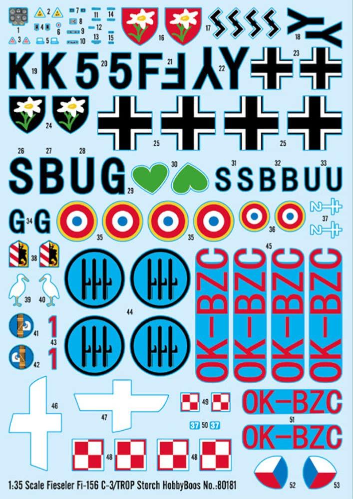 Hobby Boss Aircraft Series Germany Fieseler Fi156 Storch Plastic Model 80181 1/35 C-3/TROP