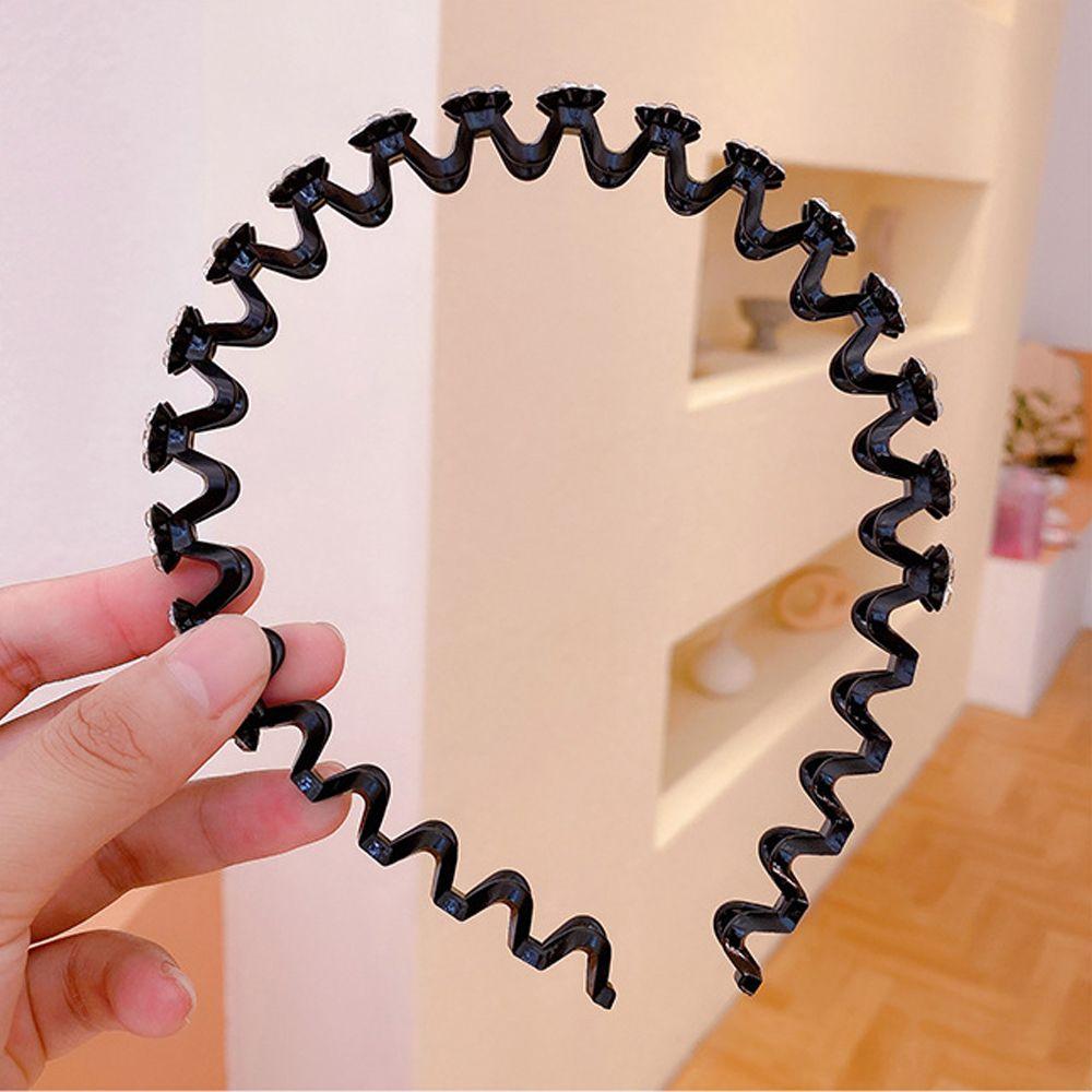 Vintage Non-slip Flower Headwear Wave Thin Headband Crystal Women Hair Hoop Korean Style Hairbands