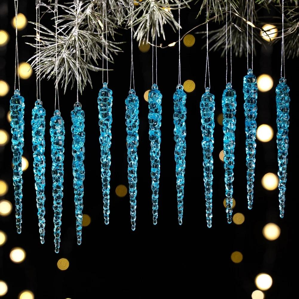 Набор акриловых подвесных сосулек, 24 штуки, прозрачные украшения для рождественской елки и сезонных вечеринок
