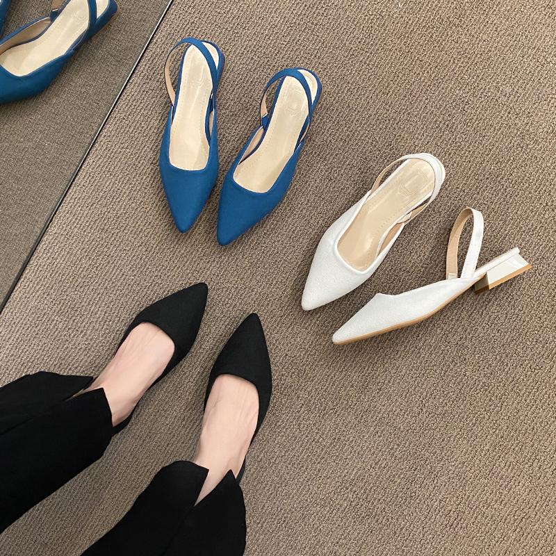 Fashion Summer Women New Sexy Retro Solid Color Heels PU Leather Shoes Outdoor Banquet Party Pointed Shoes Fashion Sandals Plus Size 42