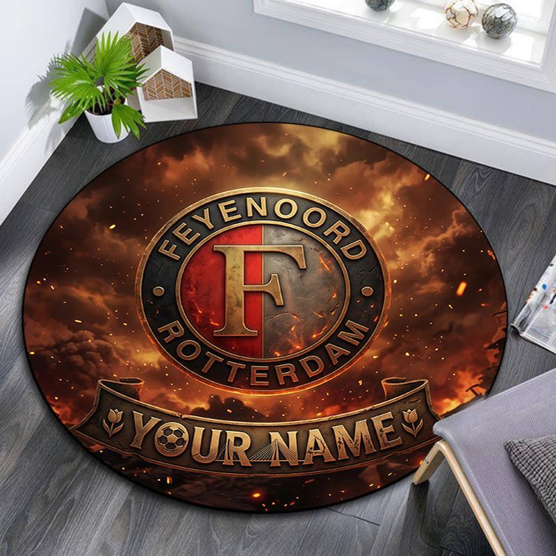 Custom Name Feyenoord2 Round Area Rug,Carpet Rug for Living Room Bedroom Sofa Playroom Decor,Non-slip Floor Mat