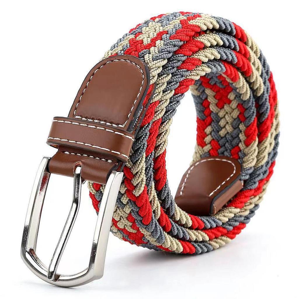 Korean Style Elastic Braided Canvas Belt with Pin Buckle for Men and Women