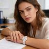 Женские кварцевые часы Круглый циферблат Тонкий ремешок Наручные часы Контрастный ремешок Аналоговые часы Женский браслет Подарок для нее