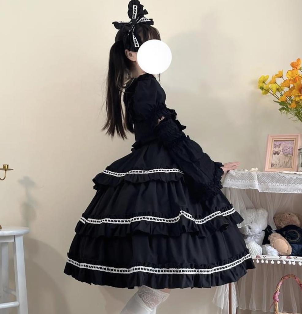 Lolita JSK Ruffle Dress Cosplay Jumper Skirt [Lady Lazy] (Black)