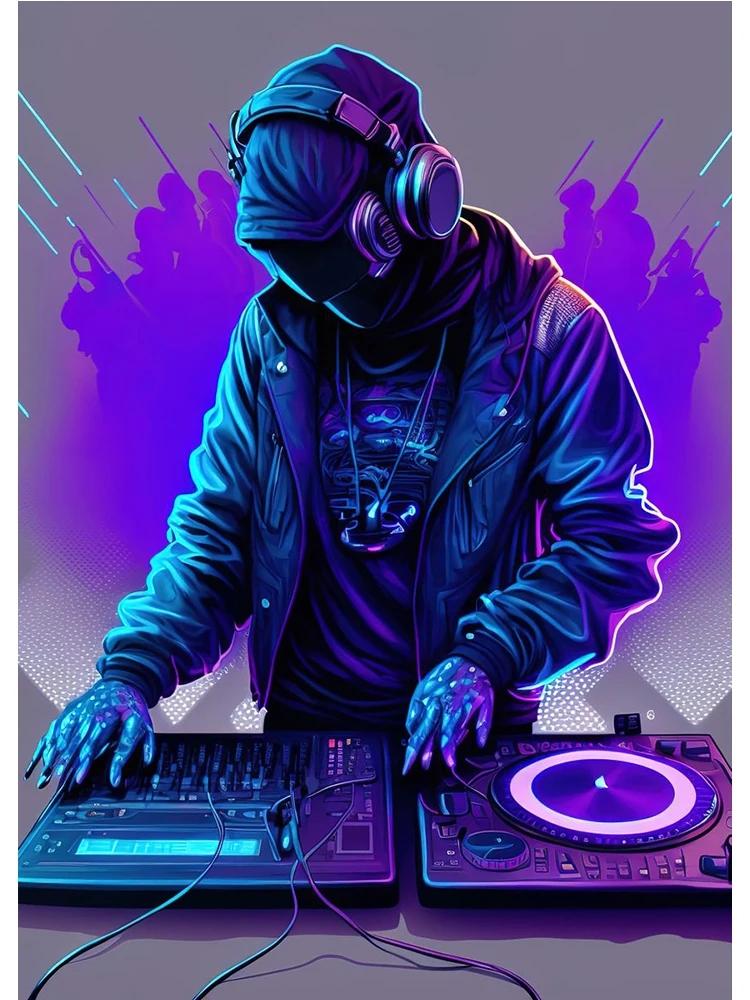 Неоновый дизайн, музыка, крутой DJ, постер для наушников, холст, картины, абстрактное настенное искусство для бара, клубной комнаты, домашний декор, без рамки, без светодиода