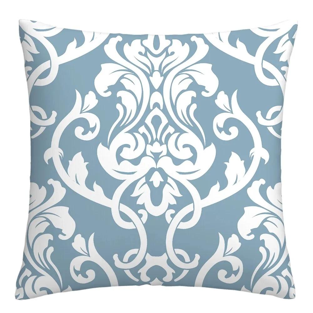Blue And White Ornate Pattern Throw Pillow Cover With Short Plush Print Living Room Sofa Decoration Cushion Cover Pillow Covers