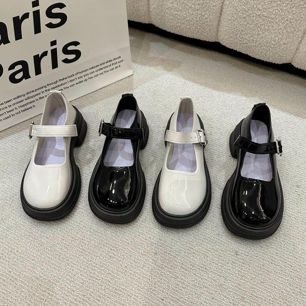 Французские туфли Мэри Джейн на высоком каблуке для женщин, Ретро, Пряжка на одной пуговице, Универсальный бантик, На толстой подошве, Кожаные туфли на массивном каблуке