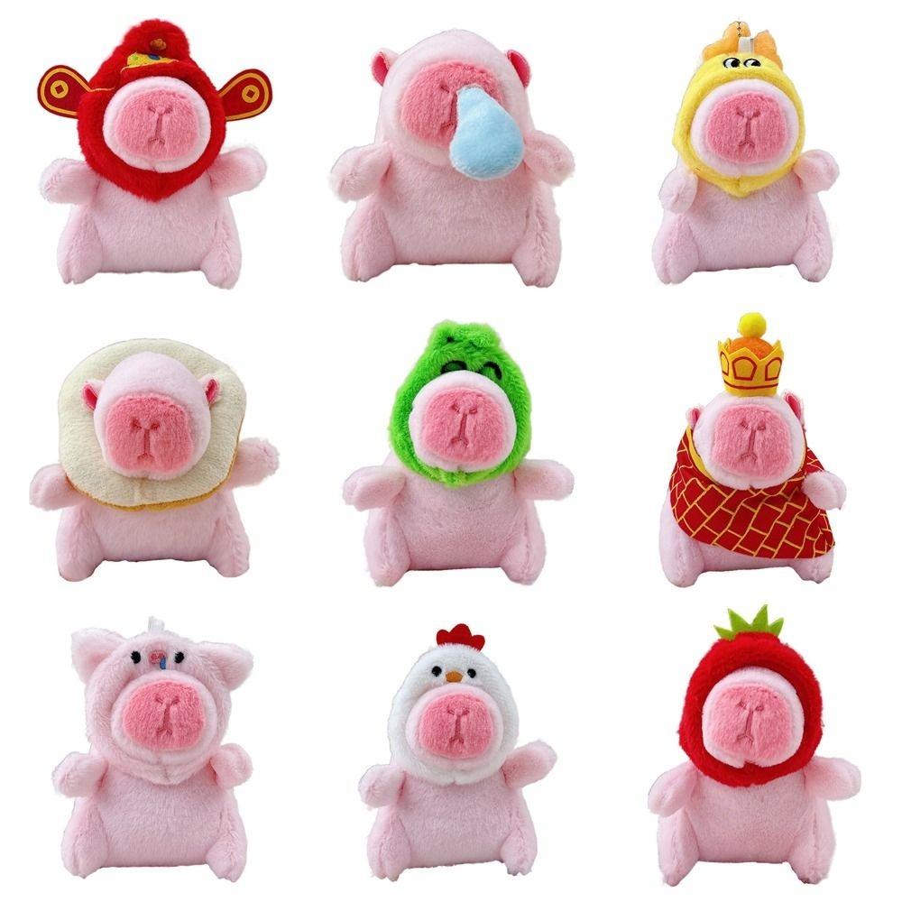 Pink Plush Capybara Doll Toy Stuffed Animals Keychain Pendant Car Ornament Bag Decoration Cartoon Capybara Doll Birthday Gift