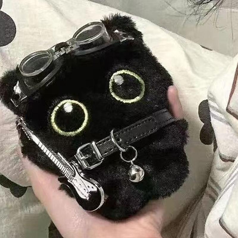 Креативный плюшевый кулон в виде маленького черного кота, милый модный брелок-кошка, изысканные аксессуары для украшения рюкзака