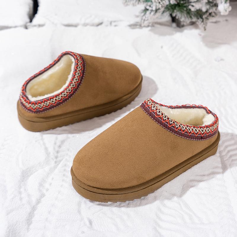 Women Snow Boots for Warm Suede Leather Boots Autumn Winter Slip On Platform Boats Close Toe Hair Half Slipper Cotton Shoes