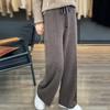Wool Casual Pants Solid Color Straight Wide Leg Knitting Trousers with Drawstring High