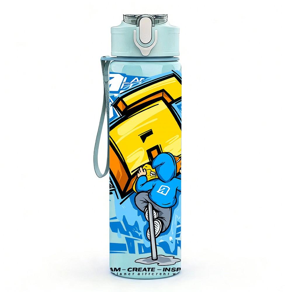 1PC Letter A Block Character 750ml Color Plastic Sports Water Bottle Leakproof Flip Straw Lid Suitable for Sports Office Home Use