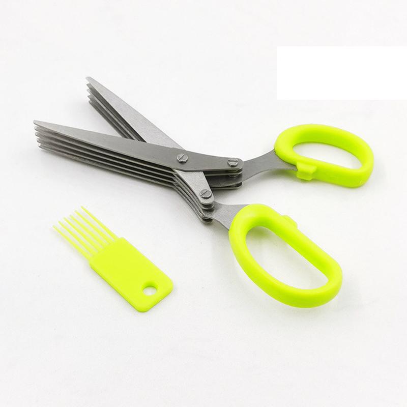 Scallion Scissors Herb Onion Cutter 5 Blades Multi-functional Stainless Steel Vegetable Cutter Knives Scissors Cooking Tools