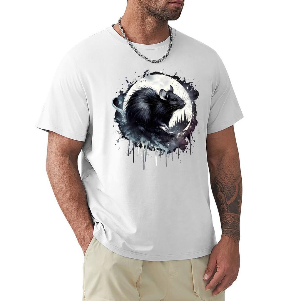 Gothic Rat Moon Night TShirt Casual Basic Street Style TShirt