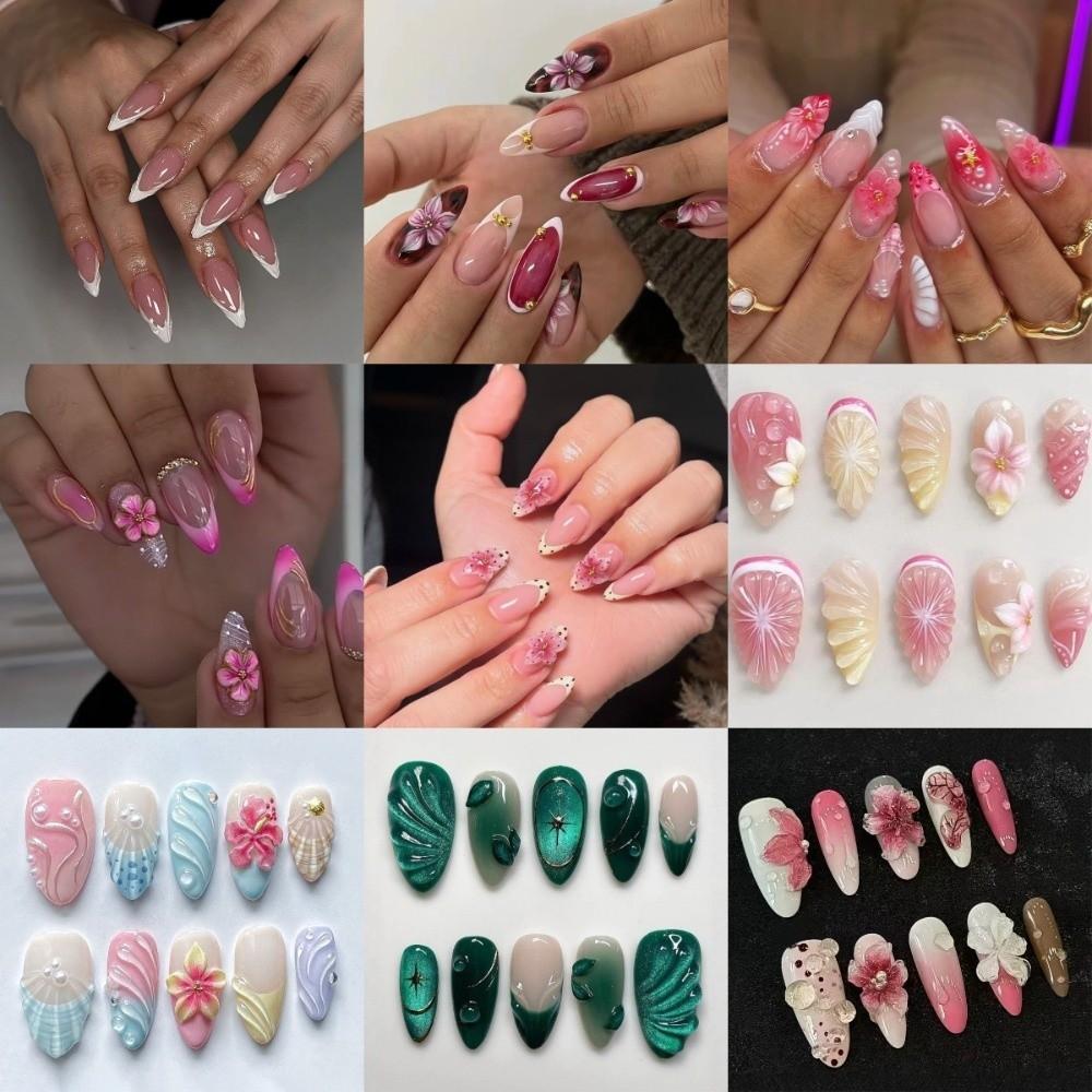 24pcs/set Detachable Press on Nails French Almond Fake Nail Tips New False Nail Women