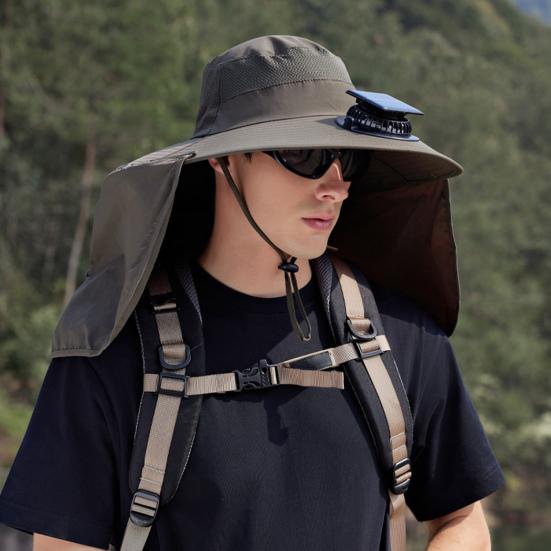 Широкополая шляпа от солнца с солнечным вентилятором для мужчин и женщин, панама с защитой от ультрафиолета и клапаном на затылке для рыбалки, пешего туризма, пляжа, садоводства