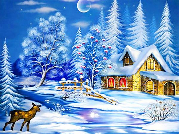 5D Diy Diamond Painting Winter Snow Full Square Round Embroidery Mosaic House Landscape Home Decor