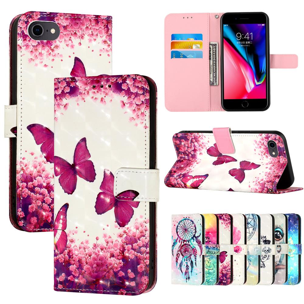 Милый painted leather flip phone case на For iPhone 16E 16 Pro Max Plus SE4 SE3 SE Кошелек Подставка Обложка-книжка С держателем для карт Ремешок
