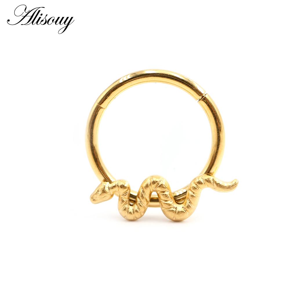 Alisouy 1PC Нержавеющая сталь Летучая мышь Пчела Змея Лист Нос Кольцо Daith Пирсинг Украшения Серьги-кольца для козелка хряща Спиральные серьги
