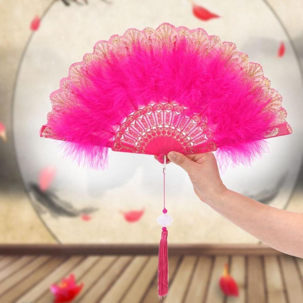 Accessories Handmade with Pendant Dance Hand Fan Party Decor Feather Folding Fan Wedding Gift