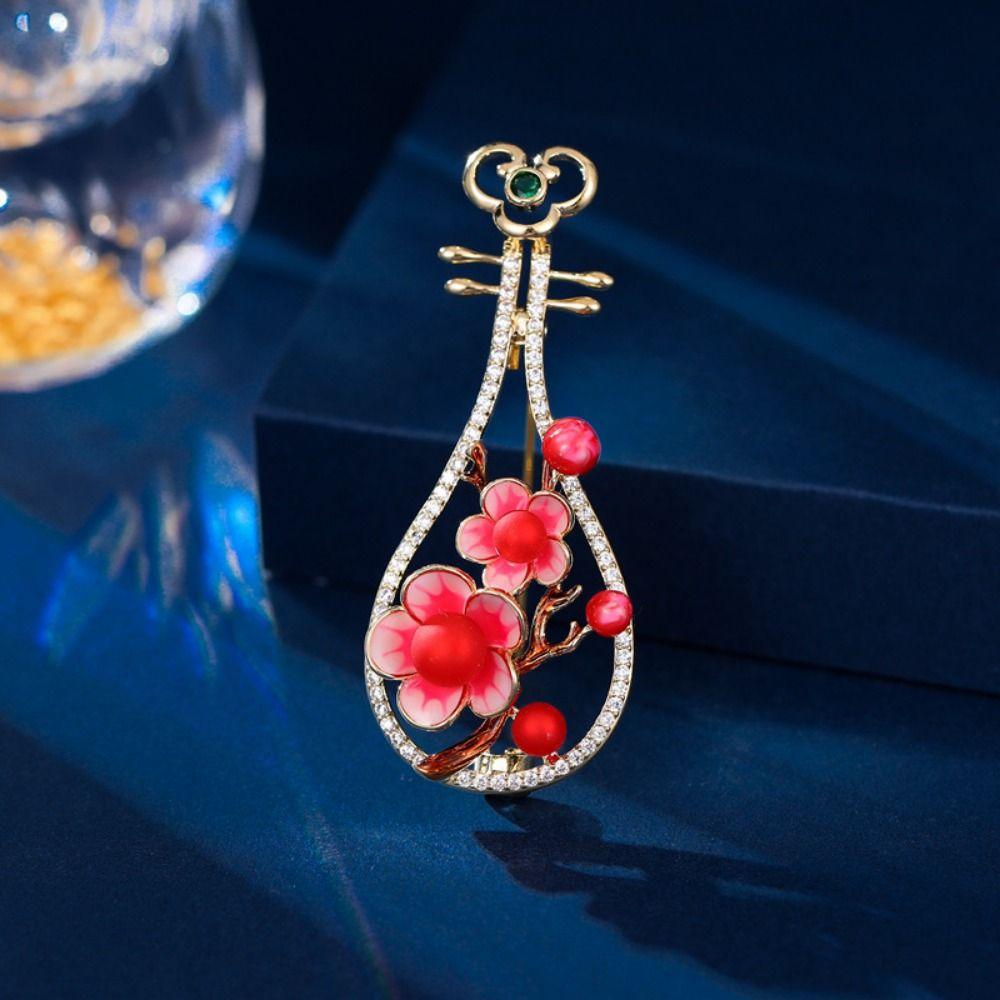 Plum Blossom Pipa Blossom Pipa Women Brooch Flower Crystal Plum Lapel Pins Plum Brooch Ornament