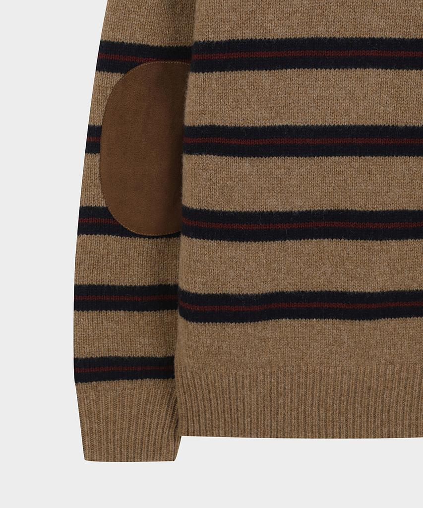 BROOKS BROTHERS Lambswool Belted Jersey Striped Sweater (Brown) (Bbwrmm38824Ew)