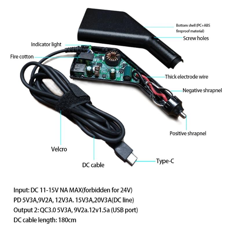 65 Вт провод для быстрой зарядки ноутбука сотового телефона автомобильный салон USB-адаптер питания Type-C шнур для быстрой зарядки ноутбука