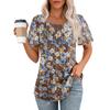 Women's Fashion Printed Casual Pleated Round Short Sleeve T-Shirt Top