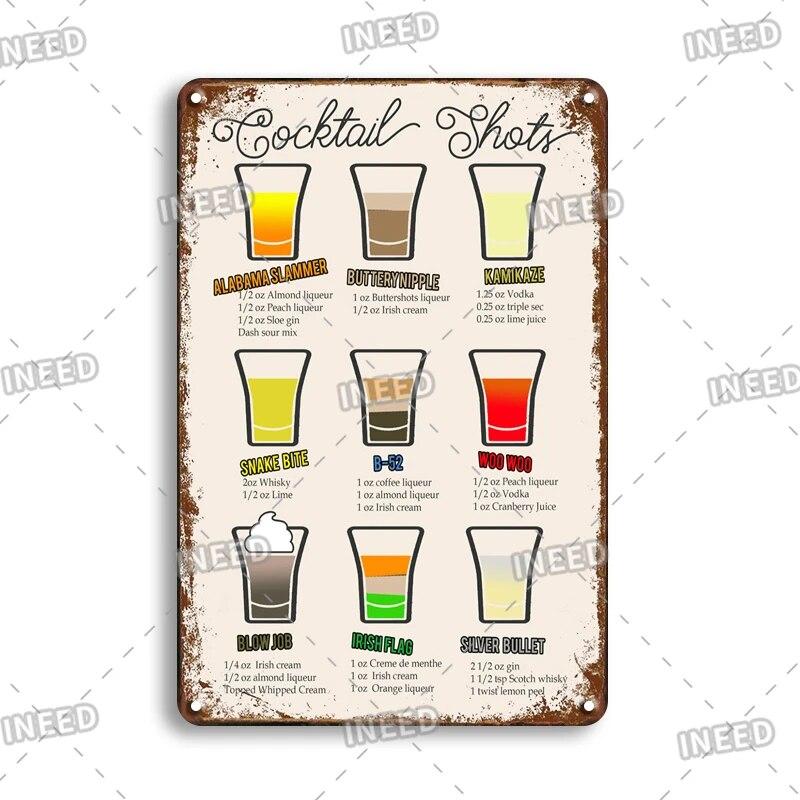 Retro Vintage Cocktail Recipe Tin Signs Metal Vintage Plaque Beer Metal Plate Decorative Plaque For Bar Pub Man Cave Wall Decor