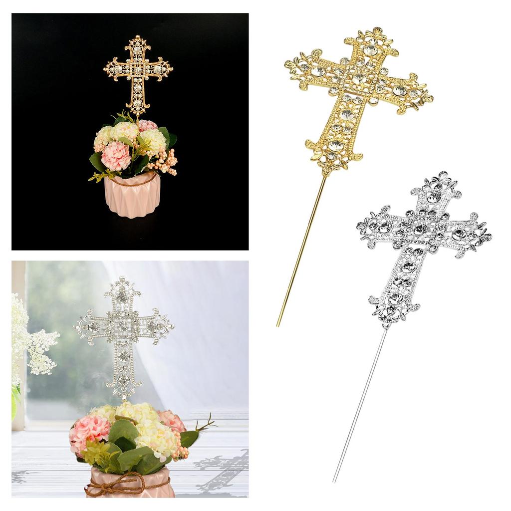 Glittery Cross Cake Topper Religious Keepsake Decoration Cross Bunting for Christenings Birthday Party Christening Baptism