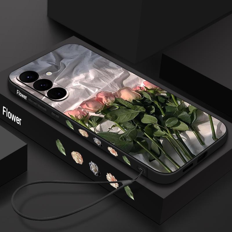 Чехол с масляной живописью и розами для Samsung Galaxy S24 S25 FE S25 S23 S22 Ultra A17 A56 A16 A55 A25 A15 A36 A54 5G с ремешком, мягкая накладка